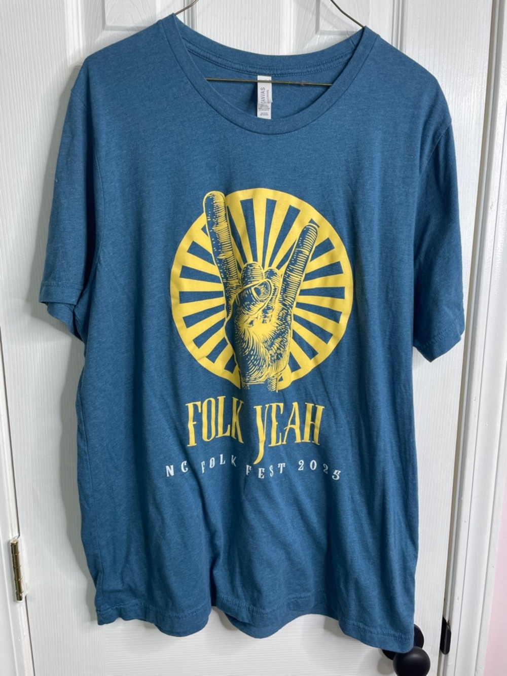 Bella Canvas Blue Folk Fest Graphic Tee with Yellow Print